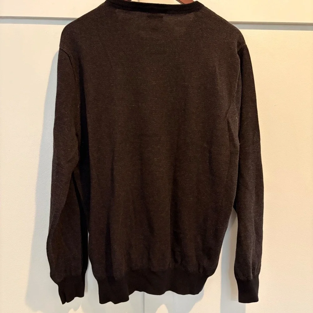 J.Crew‎ Men's Large Charcoal Gray V Neck Sweater 100% Cotton Lightweight Preppy